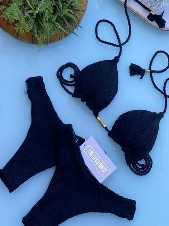 Camelia Lace Black Brazilian Triangle Bikini Set My Store