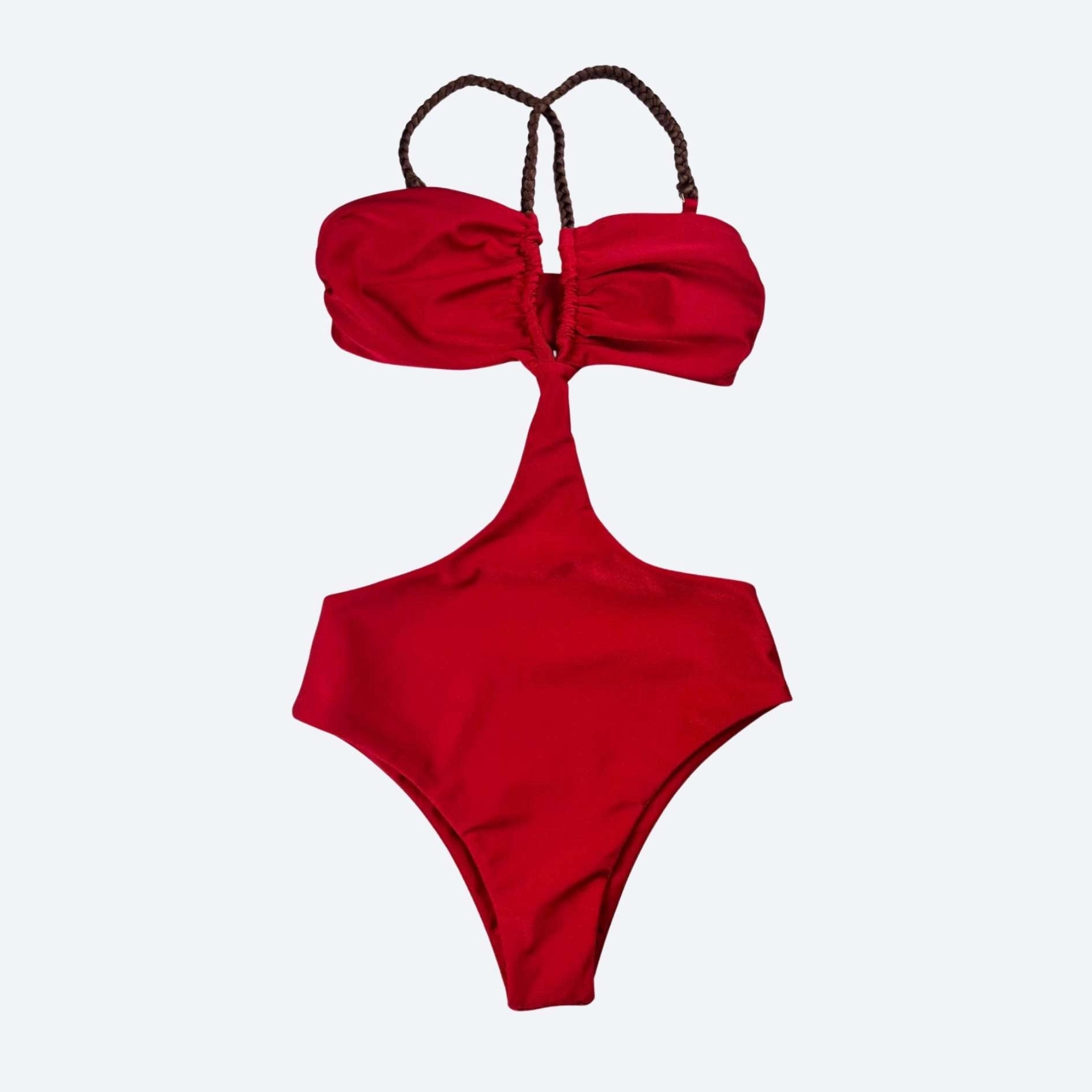 Bali Monokini Braided Straps Christmas Red — Brazilian One Piece Fitness Swimsuit