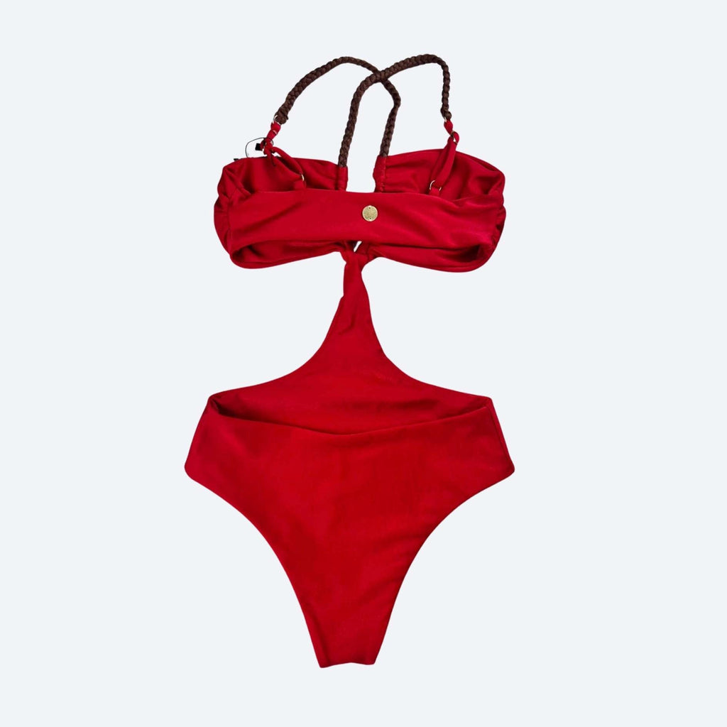 Bali Monokini Braided Straps Christmas Red — Brazilian One Piece Fitness Swimsuit