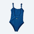 Amalfi Deep Ocean Blue One Piece with Beaded Straps and Gold Details