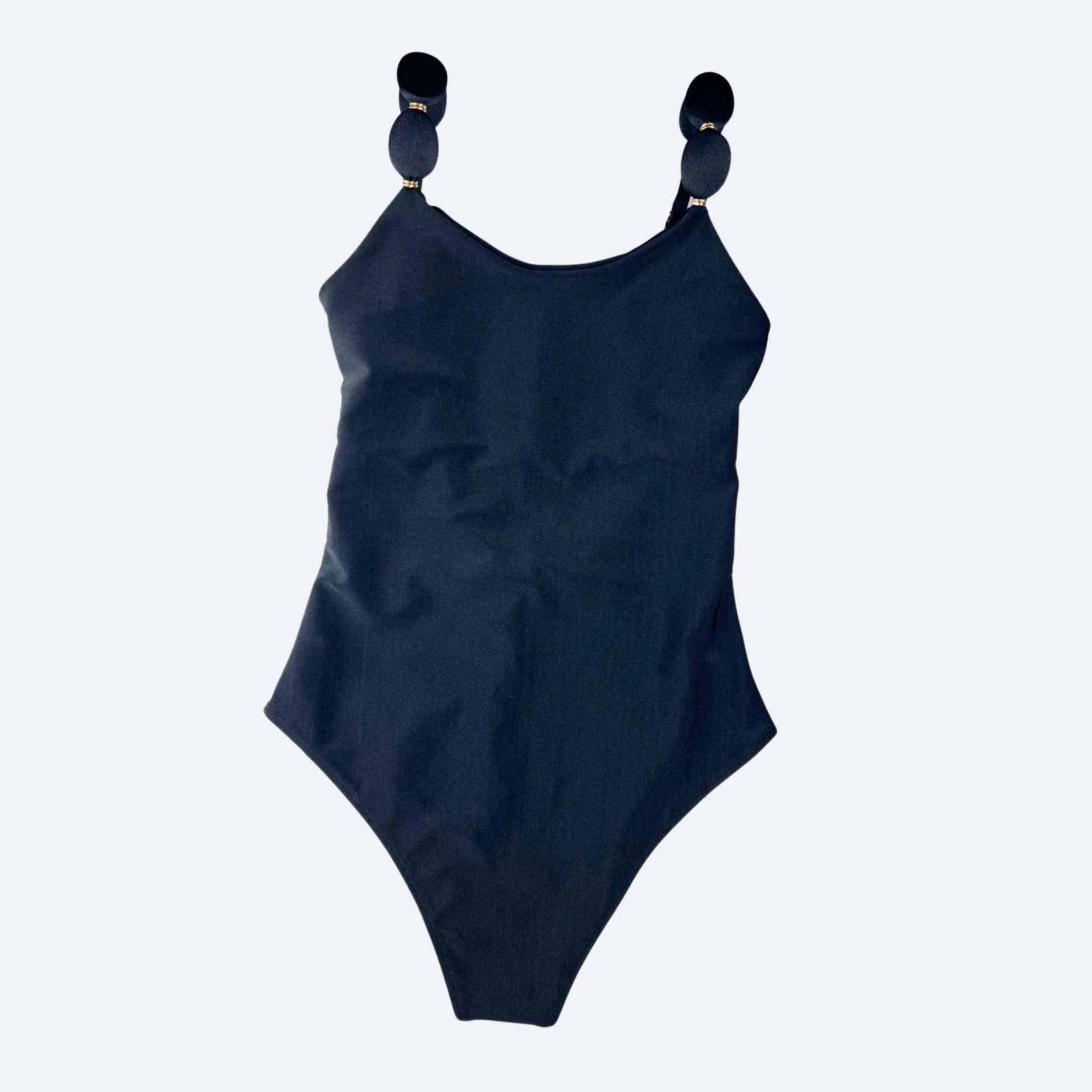 Amalfi Black One Piece with Beaded Straps and Gold Details