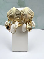 Luxury Gold Shell & Pearl Statement Earrings – Ocean-Inspired Eleganc