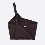 Brown Top for Women made with Trilobal fabric and SPF 50, medium-support activewear with adjustable straps.