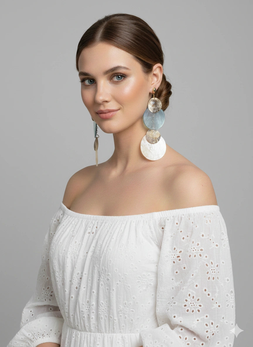 Pearl Aura Modern Shell Disc Earrings Handcrafted Brazilian Coastal Jewelry