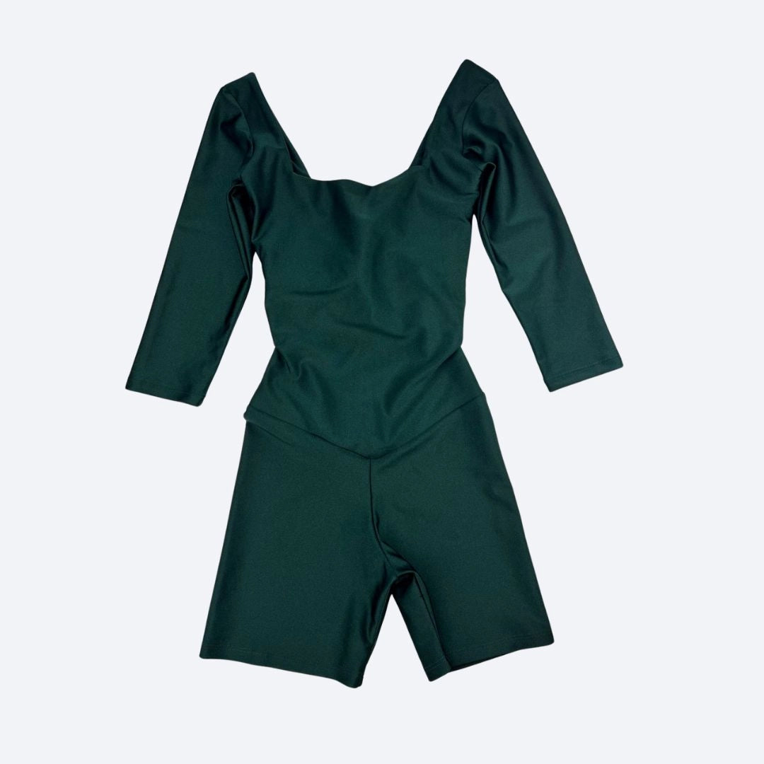 Women's Fitness Clothing. Luxe Green Jumpsuit for gym. 