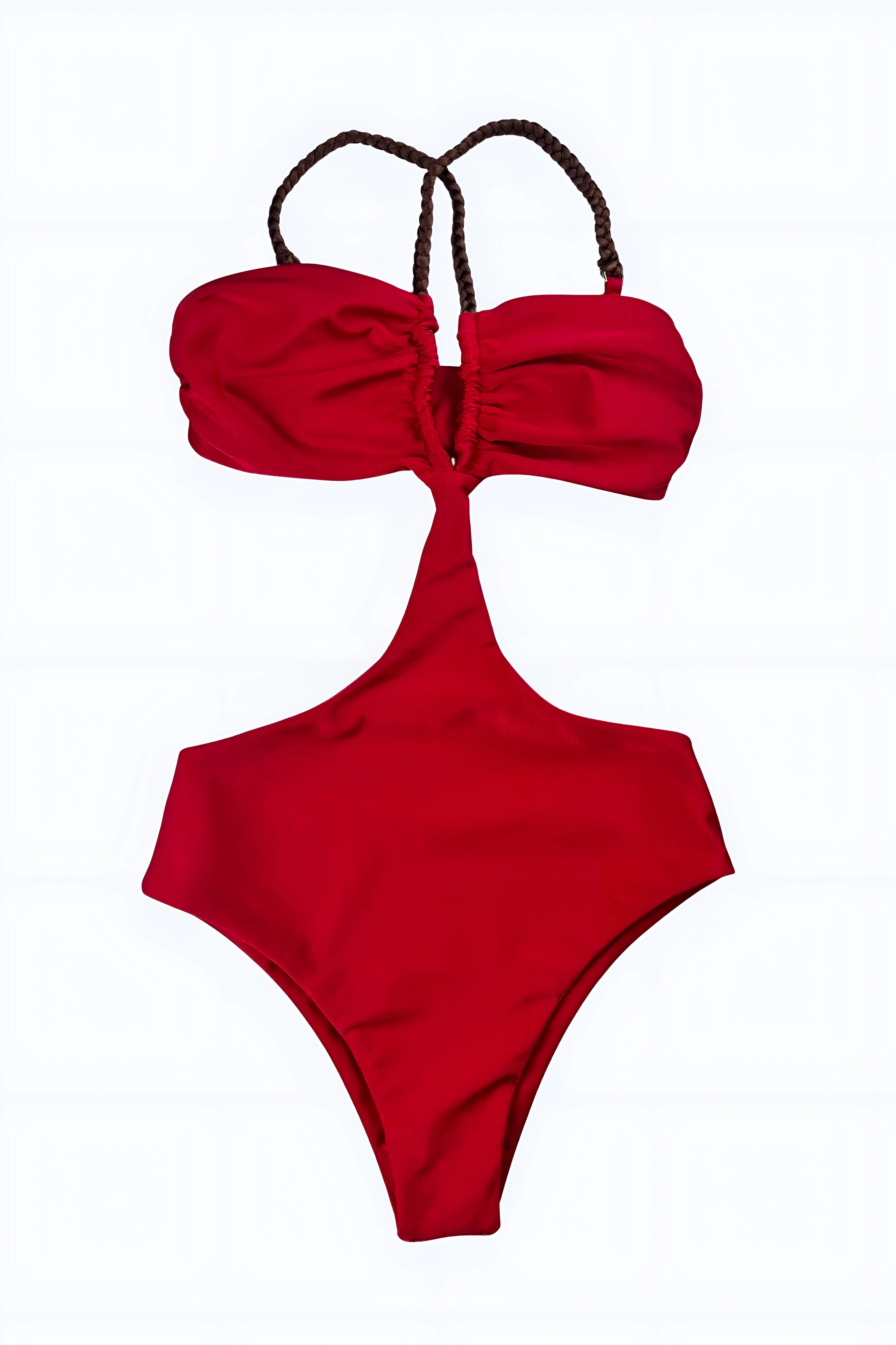 Bali Monokini Braided Straps Christmas Red — Brazilian One Piece Fitness Swimsuit