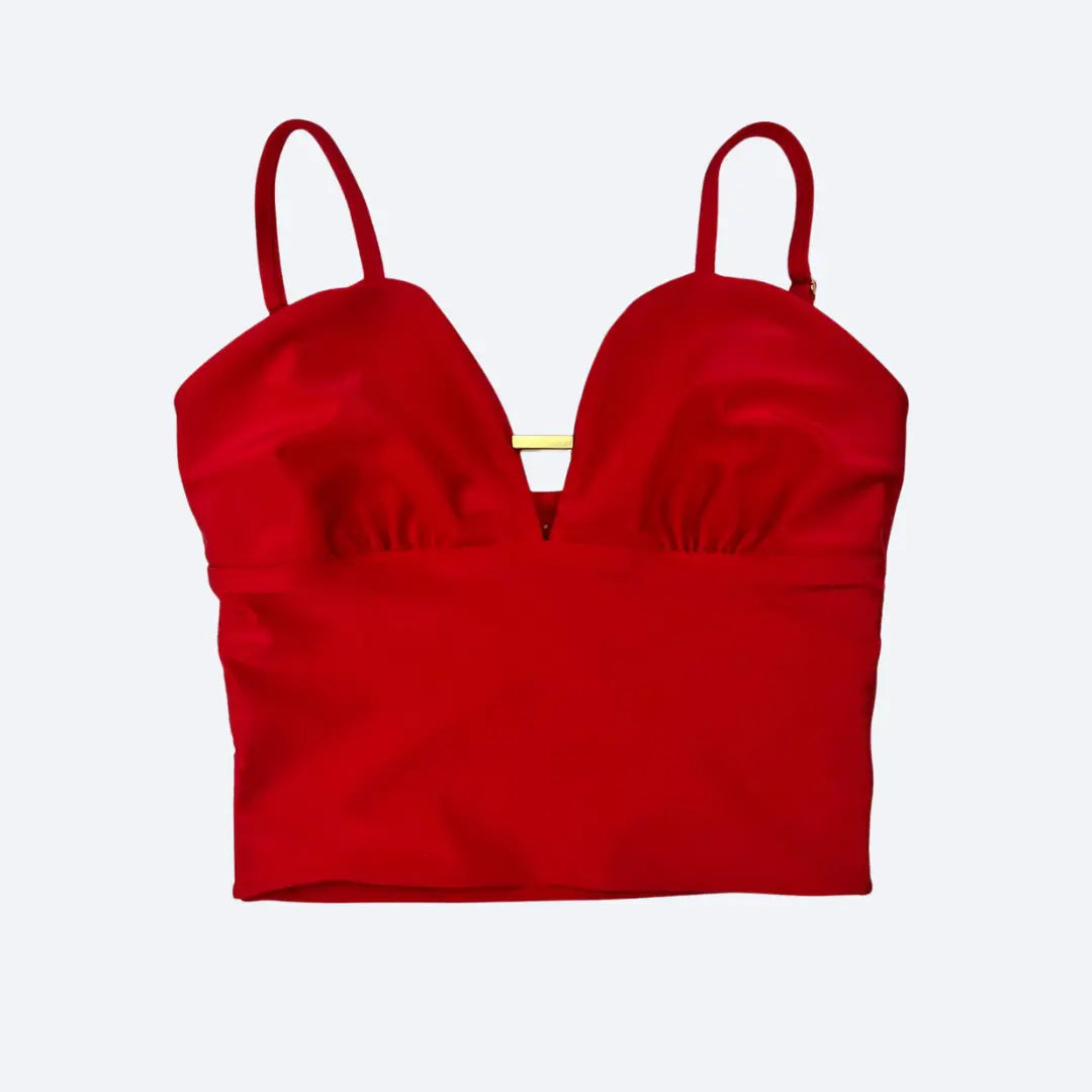 Iara Red Christmas Crop Top with Gold Detail My Store
