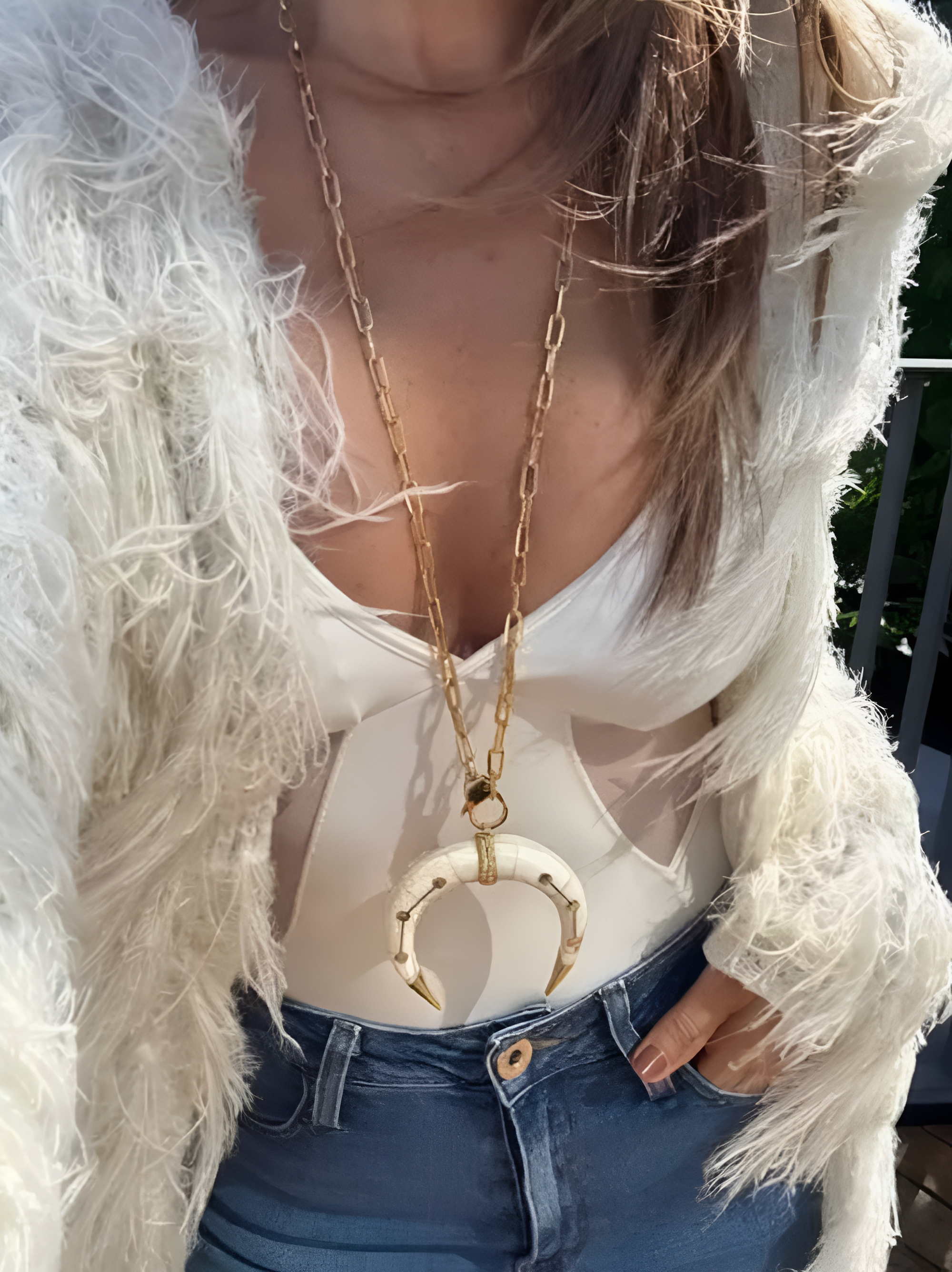 Boho Long Horn Necklace | Handcrafted Brazilian Statement Jewelry