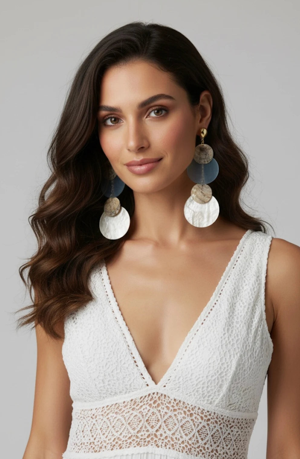 Pearl Aura Modern Shell Disc Earrings Handcrafted Brazilian Coastal Jewelry