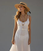 Layered Gold Necklace Set with Mother-of-Pearl Horn Pendant