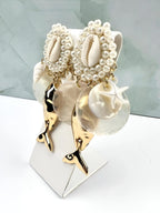 Ocean-Inspired Statement Pearl & Shell Earrings in Gold