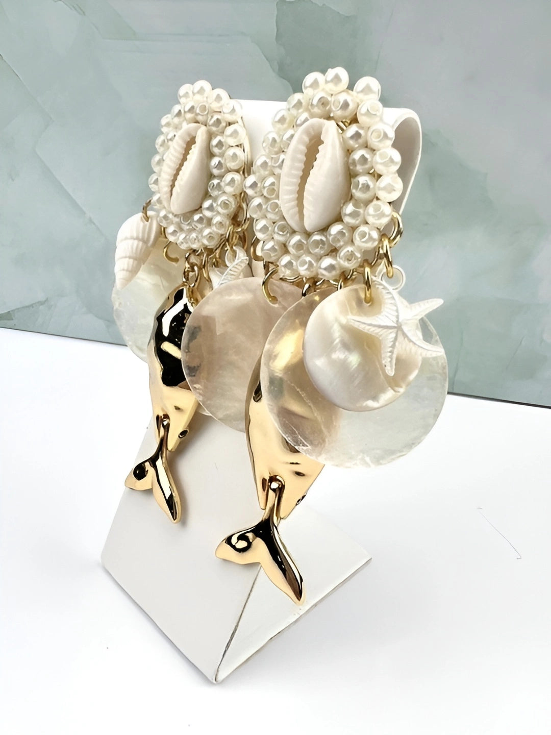 Ocean-Inspired Statement Pearl & Shell Earrings in Gold