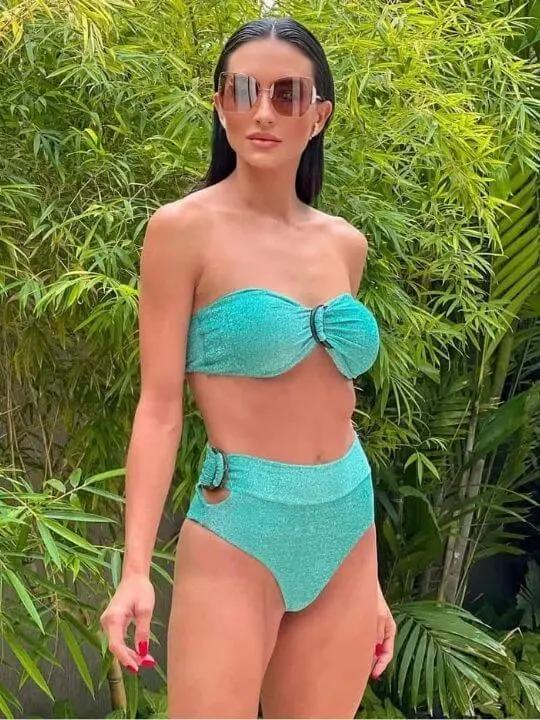 Teal Lurex Bikini Set with High-Waisted Brazilian Bottom My Store
