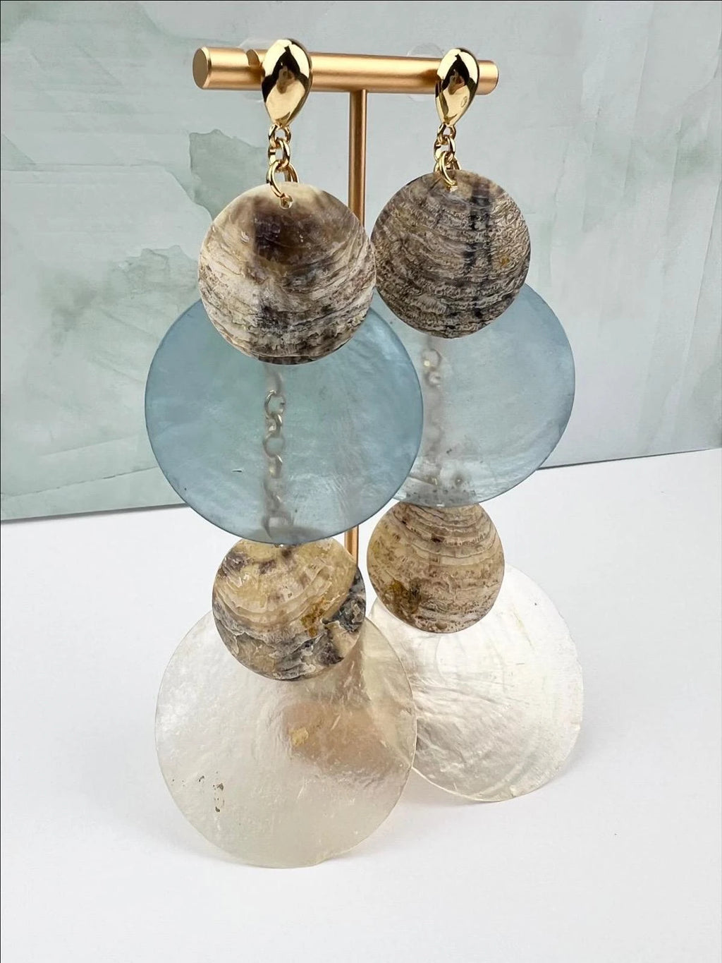 Pearl Aura Modern Shell Disc Earrings Handcrafted Brazilian Coastal Jewelry
