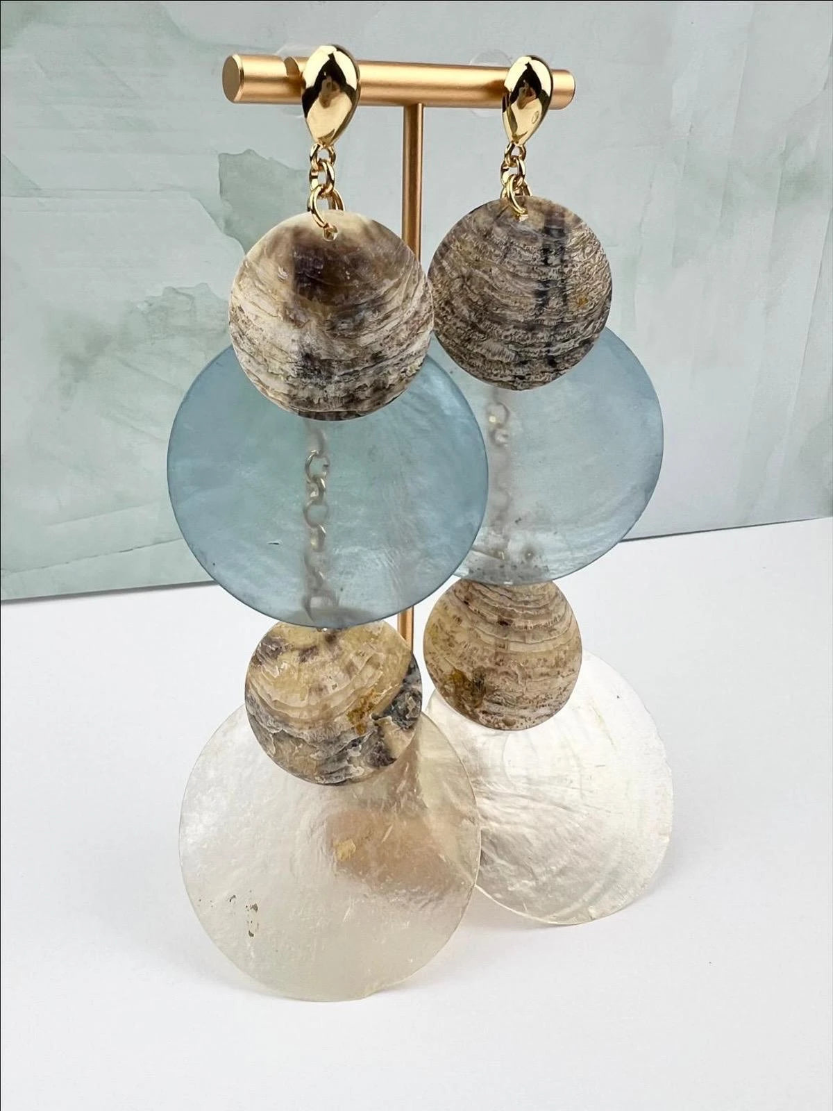 Pearl Aura Modern Shell Disc Earrings Handcrafted Brazilian Coastal Jewelry