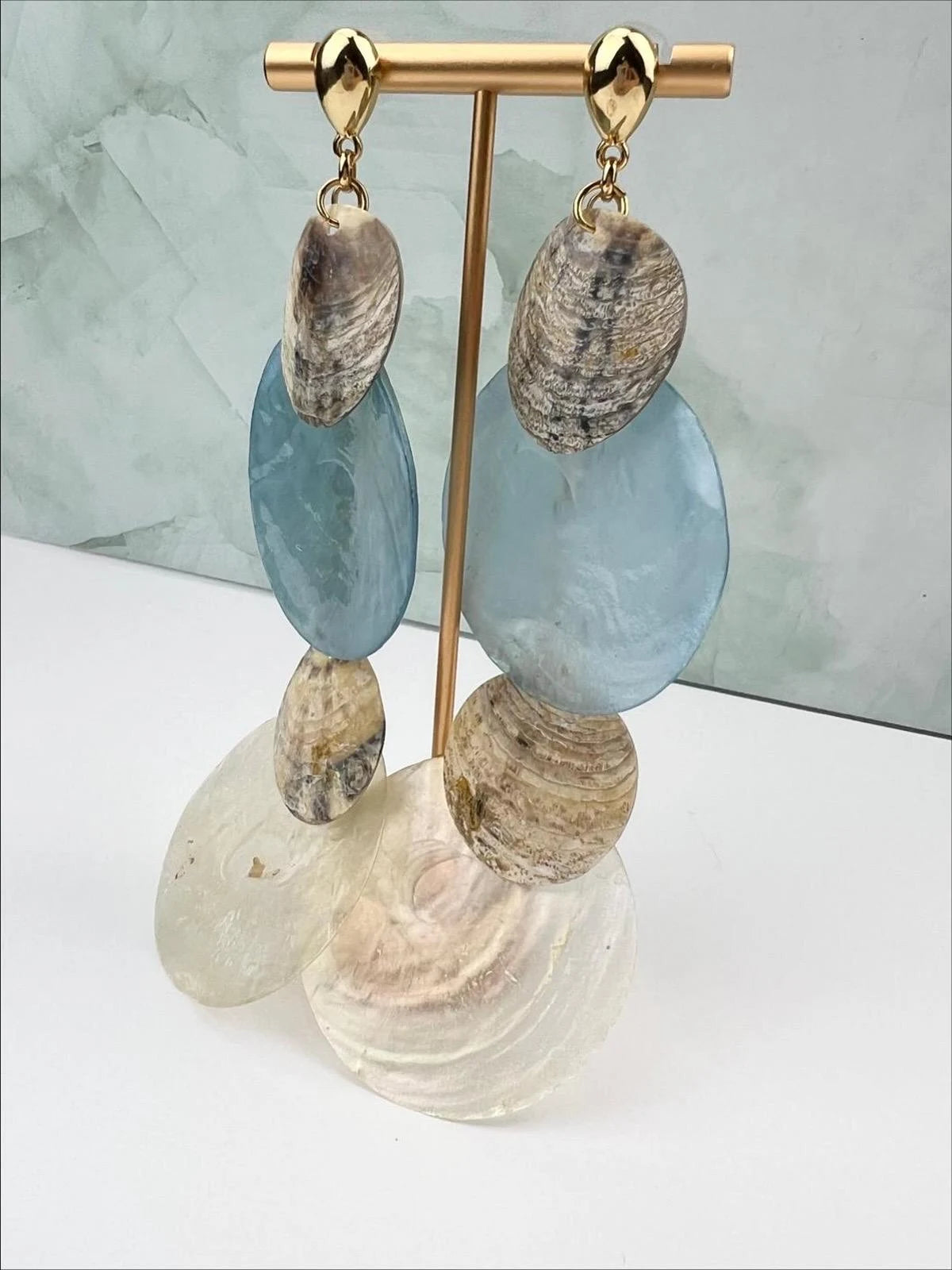 Pearl Aura Modern Shell Disc Earrings Handcrafted Brazilian Coastal Jewelry