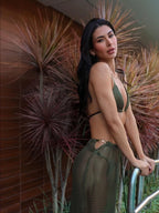 Elegant Dark Green Bikini with Gold Accents – Modern Beach & Resort Swimwear Inspiration