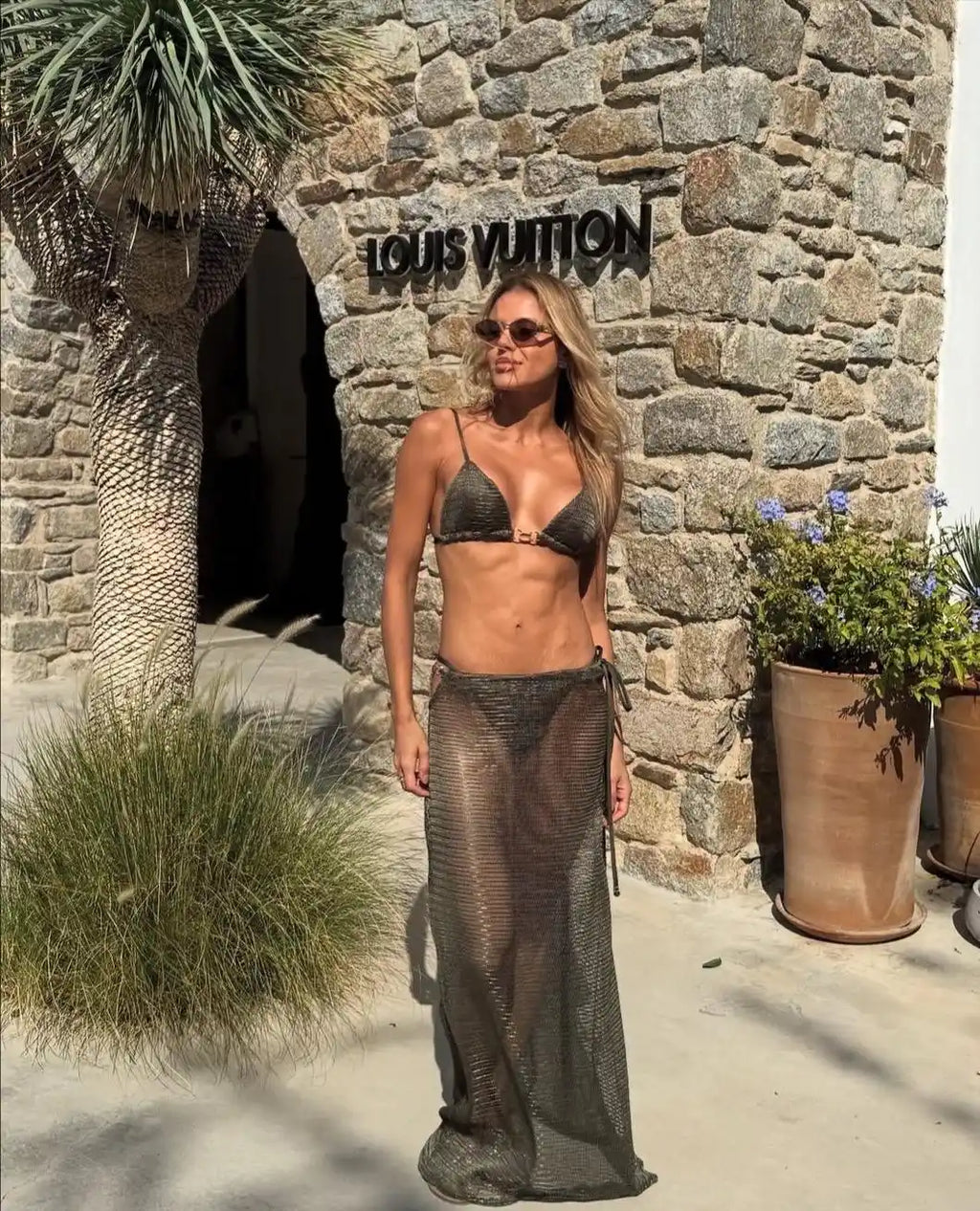 Elegant Dark Green Bikini with Gold Accents – Modern Beach & Resort Swimwear Inspiration