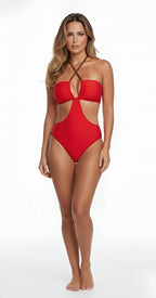 Bali Monokini Braided Straps Christmas Red — Brazilian One Piece Fitness Swimsuit