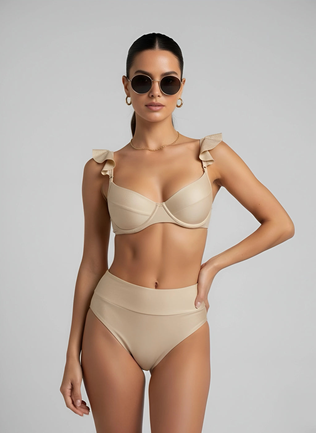 Brazilian High-Waisted Bikini Set with Underwire Top | SPF 50