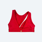 Women’s Asymmetrical Fitness Top in Red Christmas with Gold Accent – Elegant Sculpting Activewear
