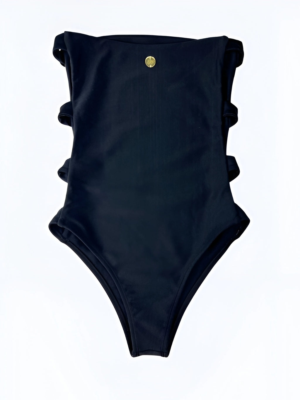 Black Open-Side Bodysuit Swimsuit with Gold Button Details, Duna