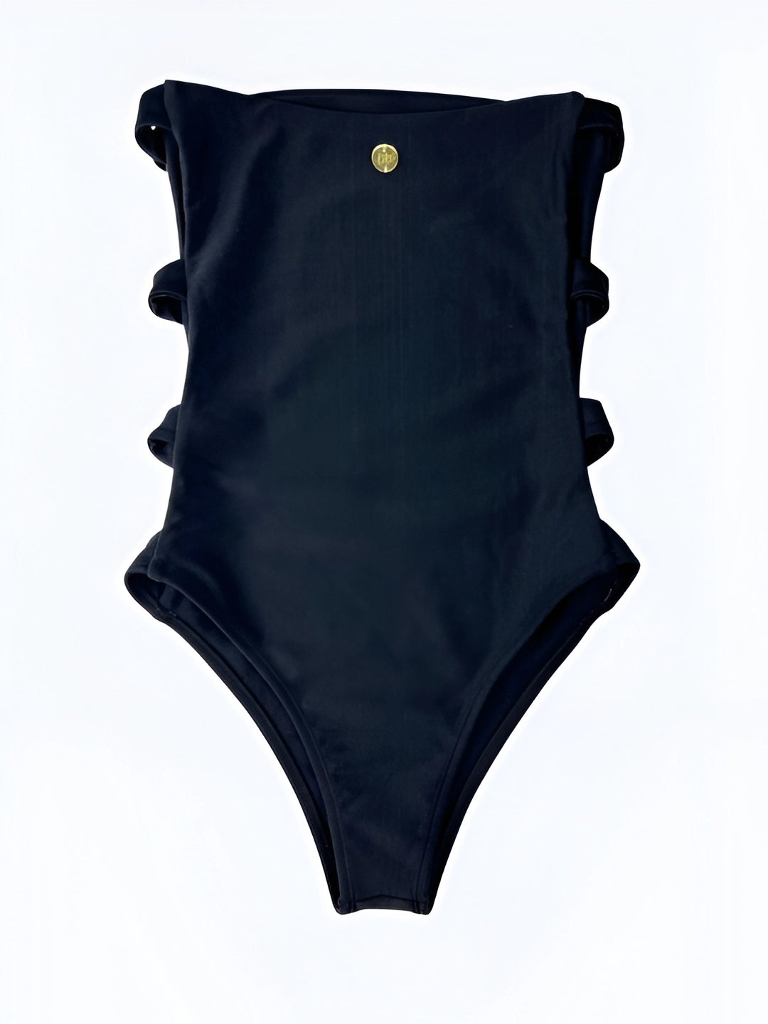 Black Open-Side Bodysuit Swimsuit with Gold Button Details, Duna