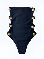 Black Open-Side Bodysuit Swimsuit with Gold Button Details, Duna