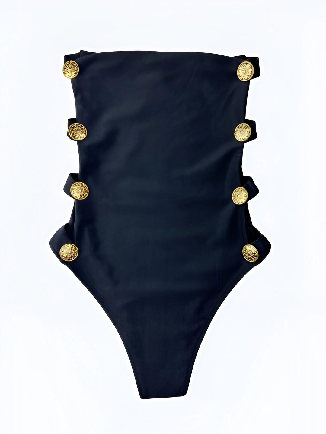 Black Open-Side Bodysuit Swimsuit with Gold Button Details, Duna