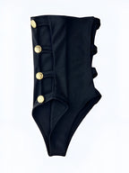Black Open-Side Bodysuit Swimsuit with Gold Button Details, Duna