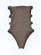 Black Open-Side Bodysuit Swimsuit with Gold Button Details, Duna