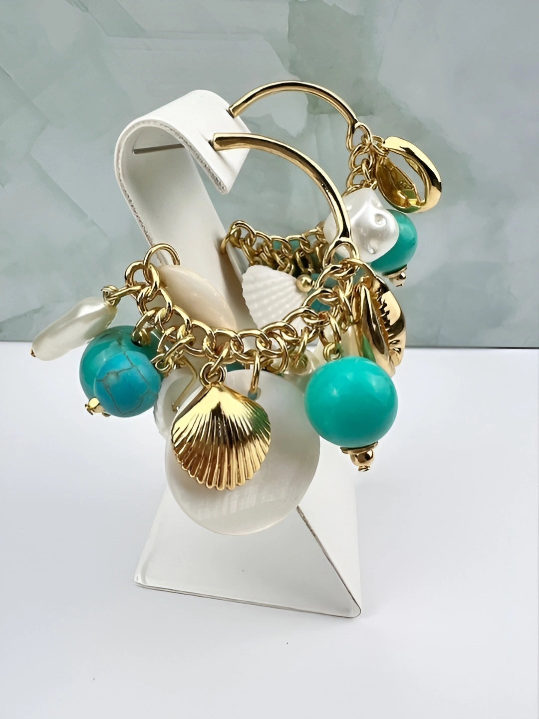 Gold-Plated Seashell & Aquamarine Earrings Handcrafted Brazilian Coastal Jewelry