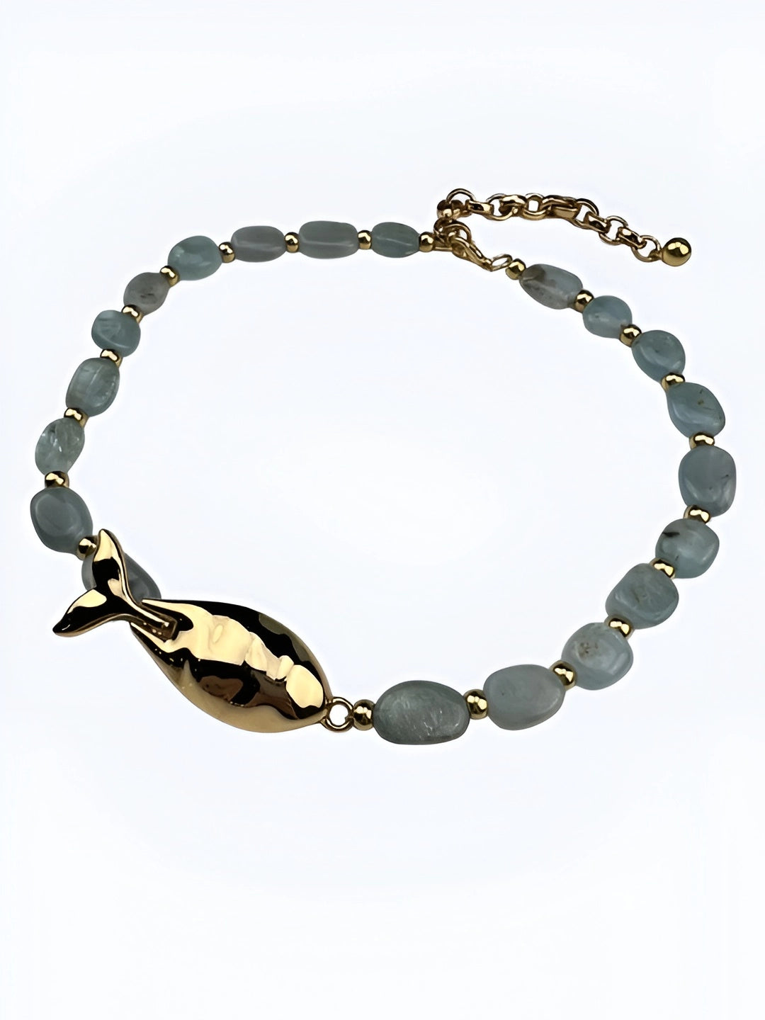Gold Fish Choker with Light Turquoise Beads Coastal Jewelry
