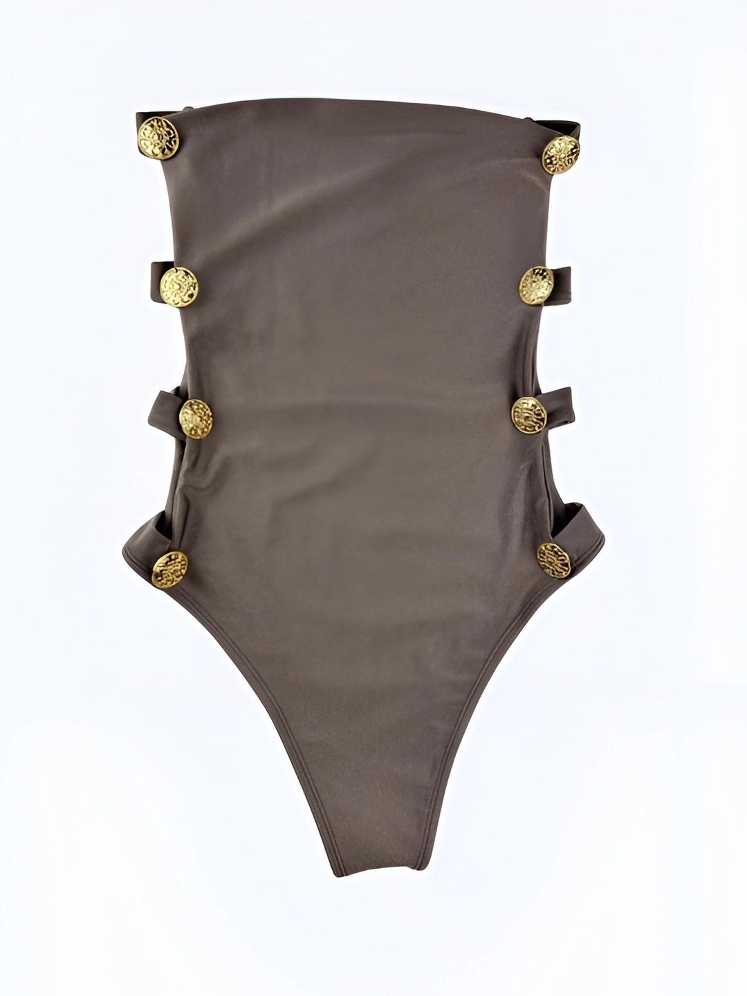 Black Open-Side Bodysuit Swimsuit with Gold Button Details, Duna