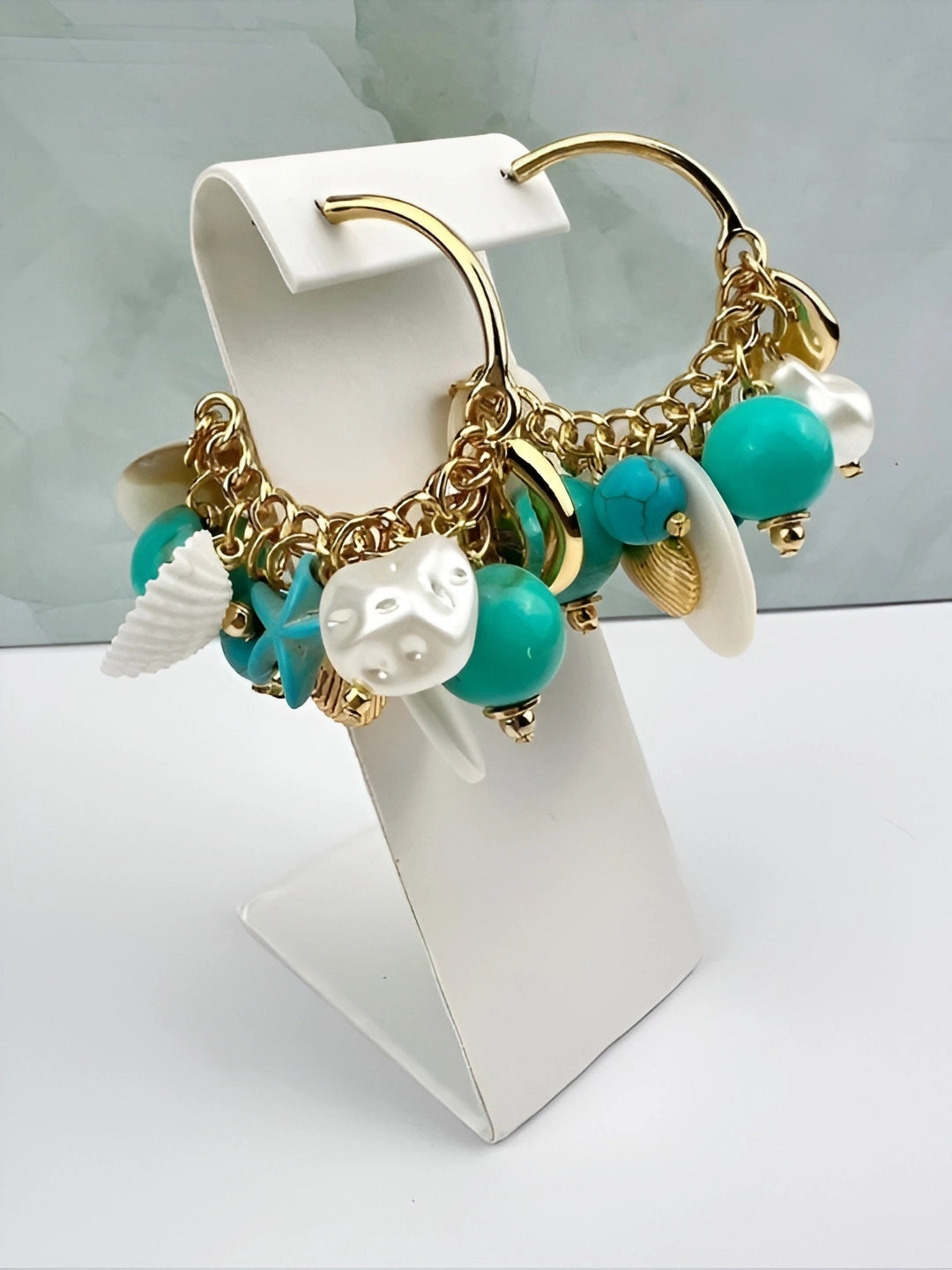 Gold-Plated Seashell & Aquamarine Earrings Handcrafted Brazilian Coastal Jewelry