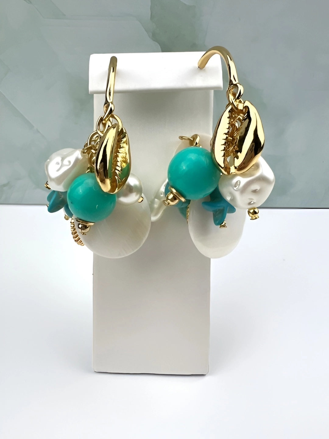 Gold-Plated Seashell & Aquamarine Earrings Handcrafted Brazilian Coastal Jewelry